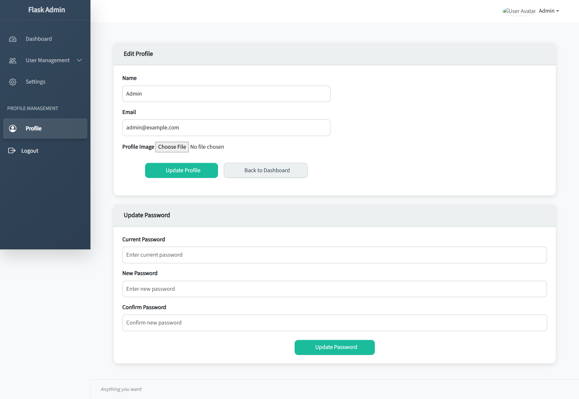 Admin Profile