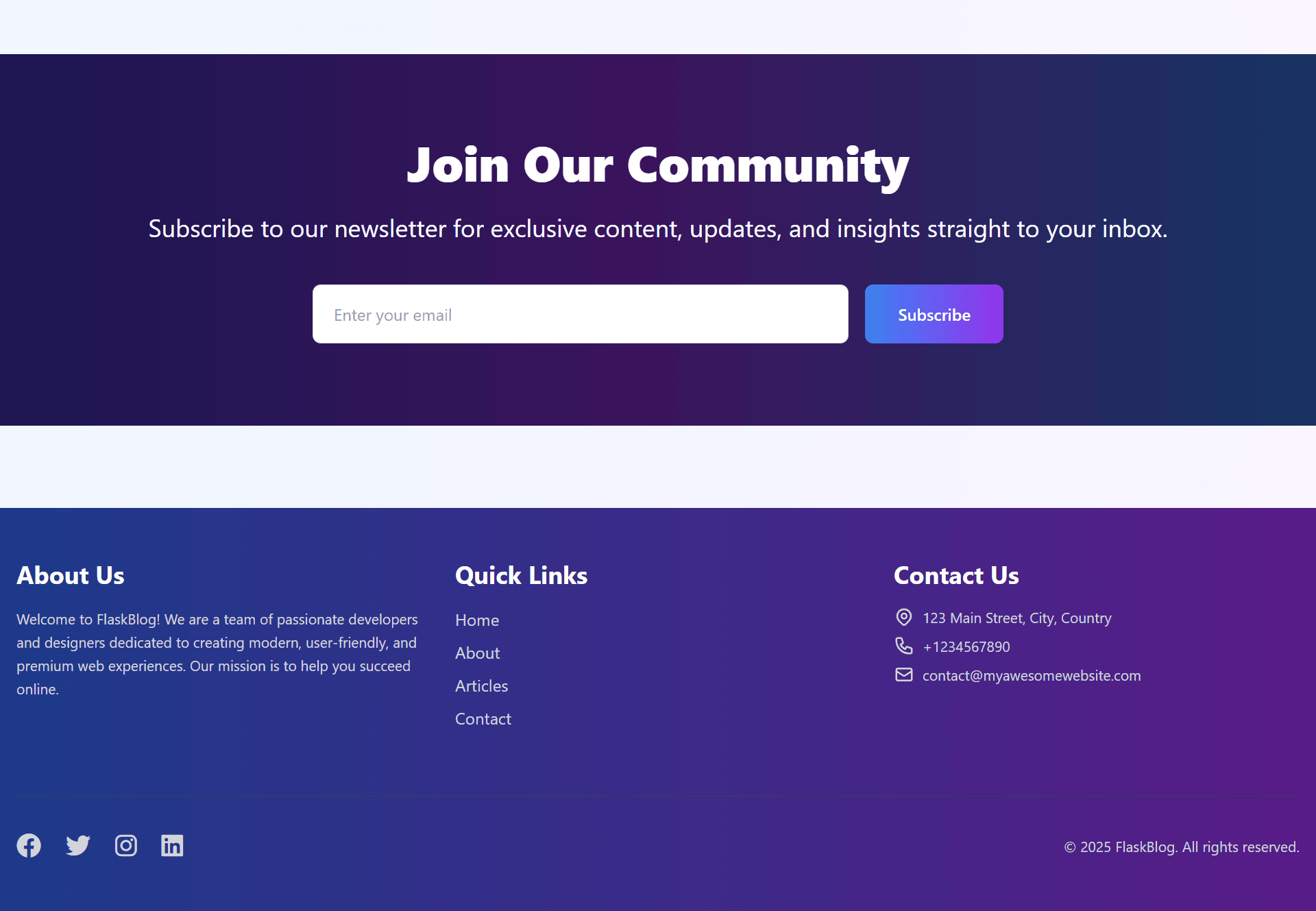 Join Subscriptions and Footer