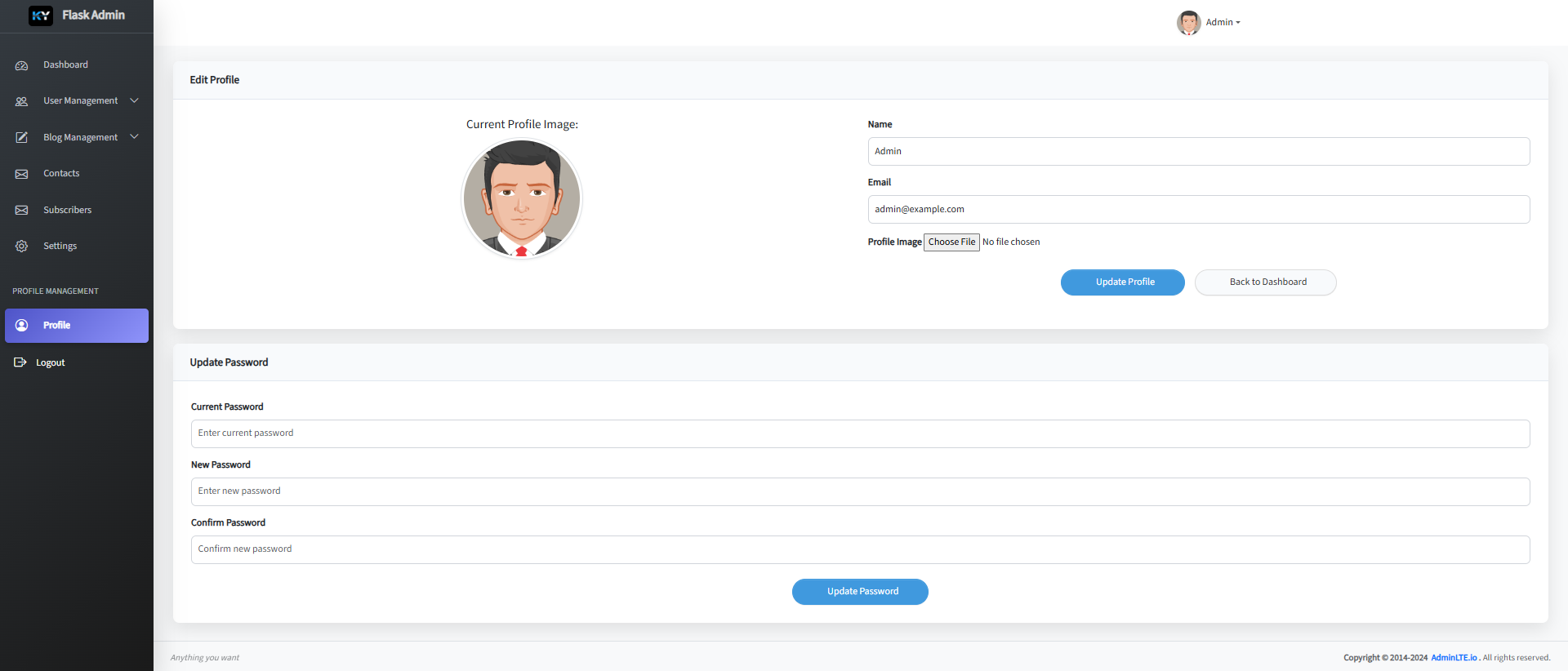 Admin Profile Page