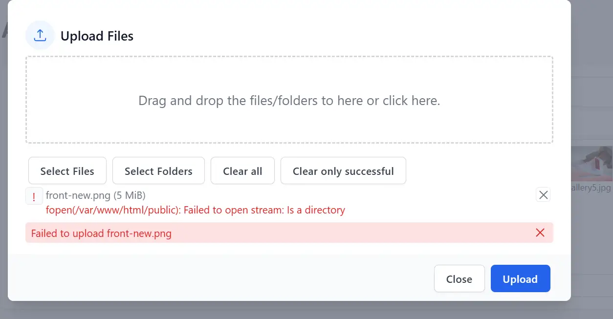Solving "fopen(/var/www/html/public): Failed to open stream: Is a directory" Error in VueFinder-PHP